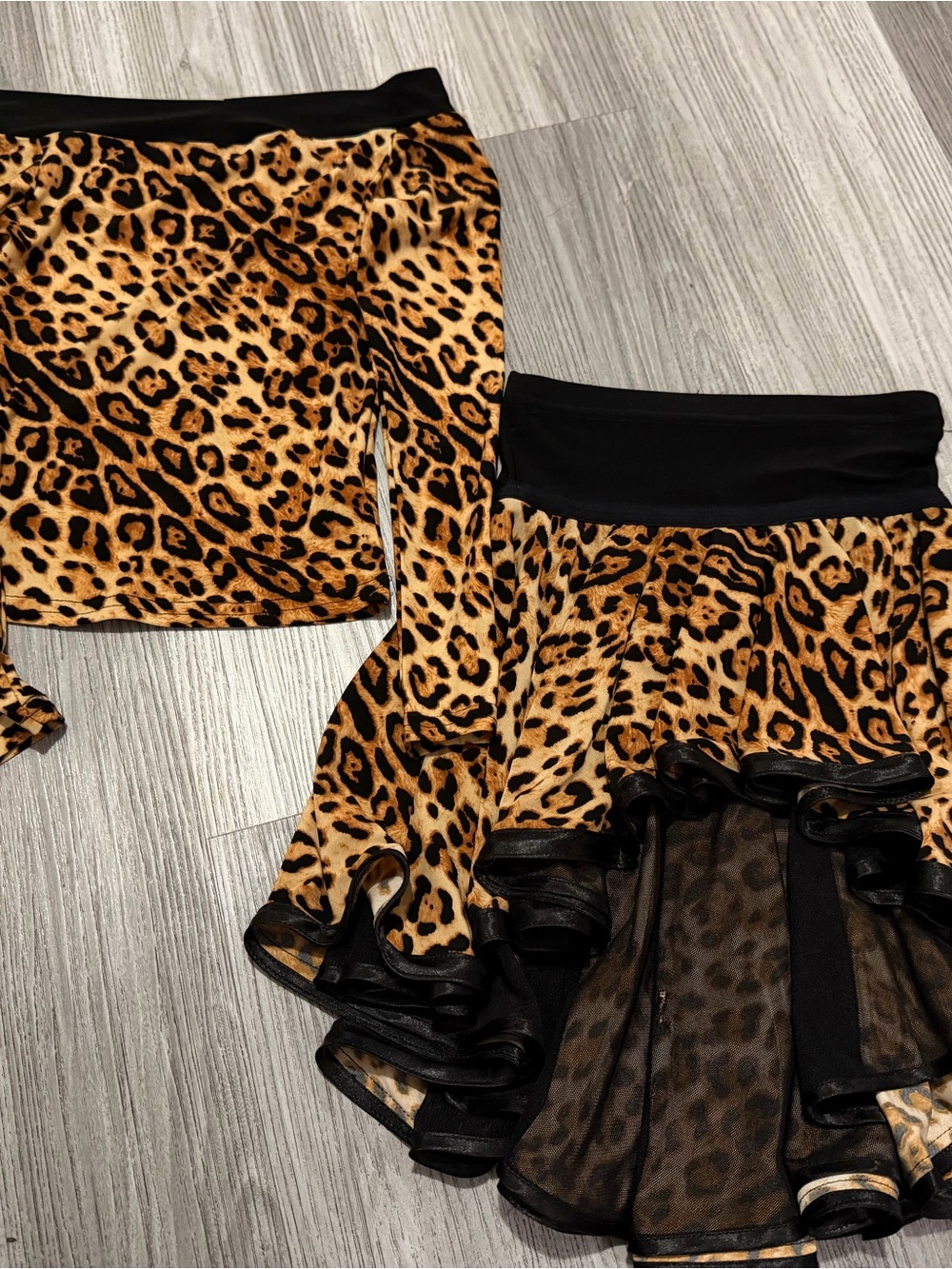 Leopard Print Dance Skirt and Top Set - Black & Tan
